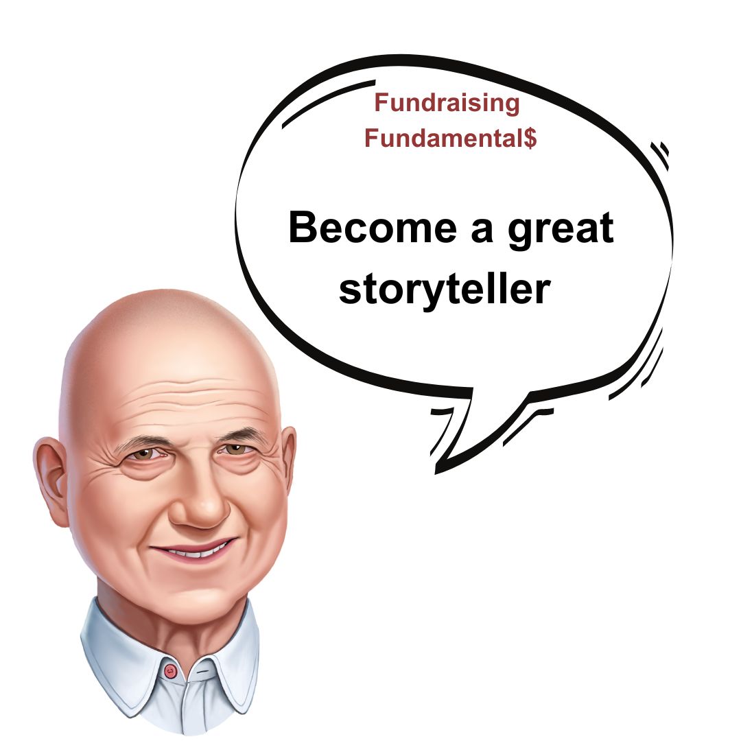 A cartoon of Barry Nickelsberg with speech bubble of Fundraising Fundamentals